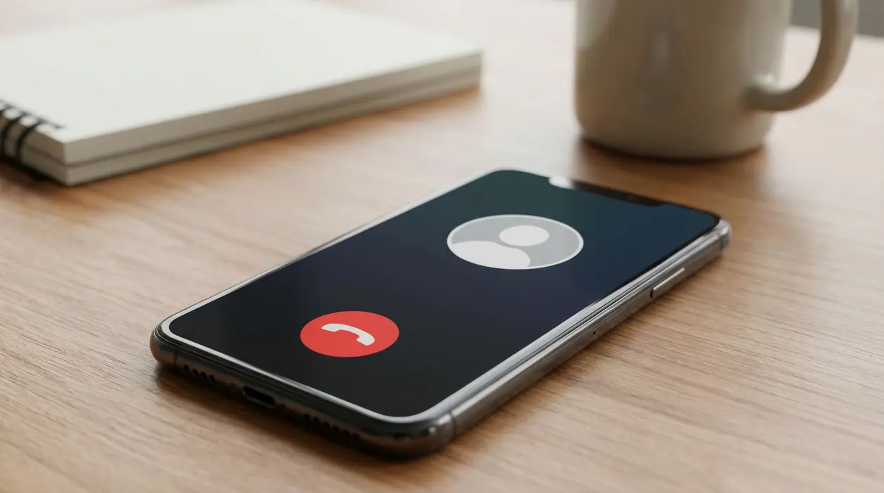 Smartphone su un tavolo con schermata di chiamata in arrivo, simbolo di possibili telefonate spam